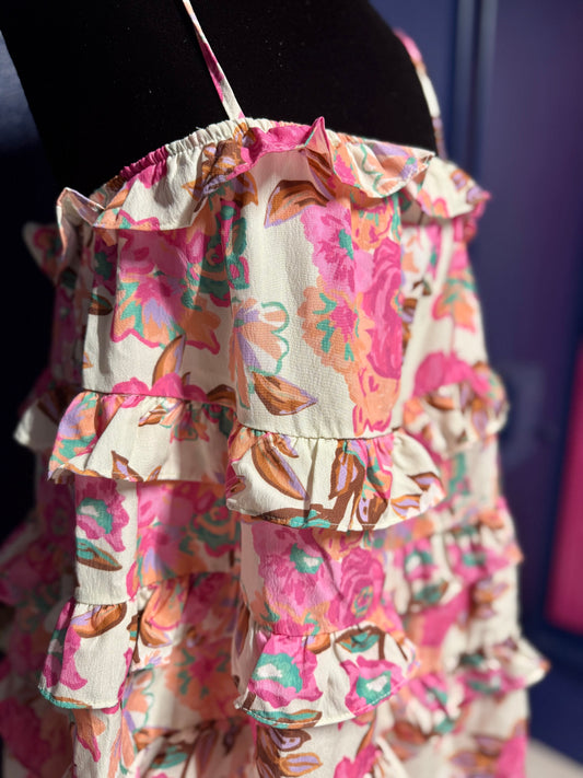 Pink Lily Floral Ruffled Dress