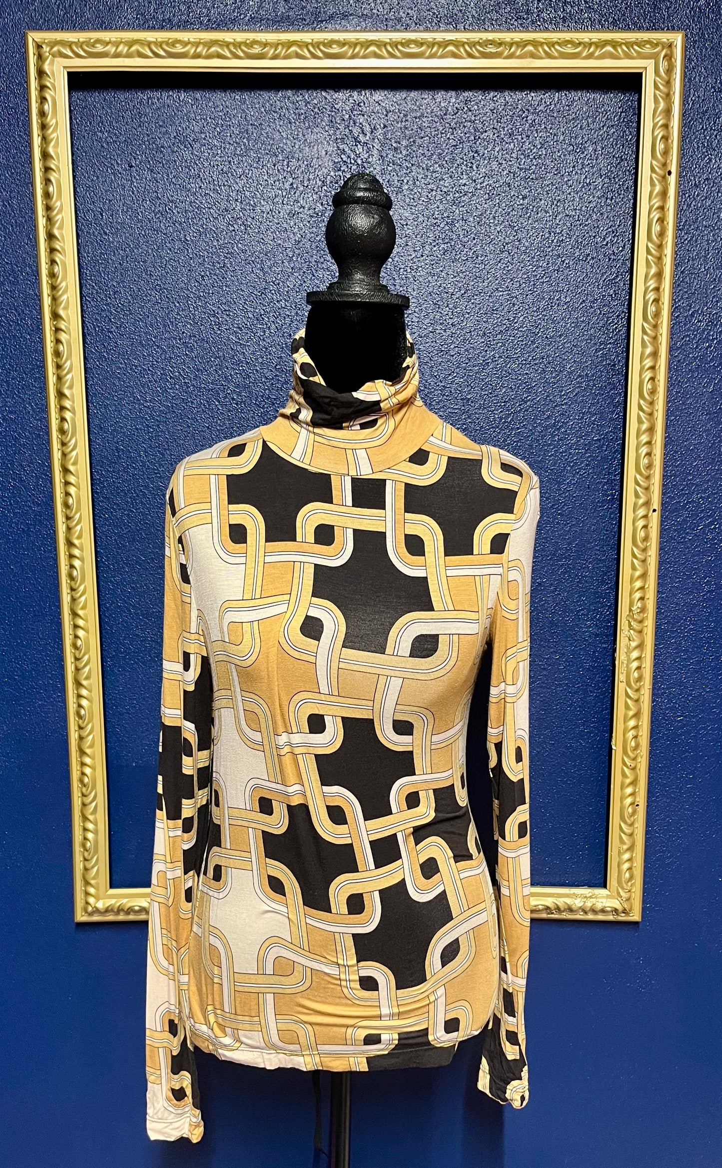 H&M Gold and Black Graphic Turtleneck