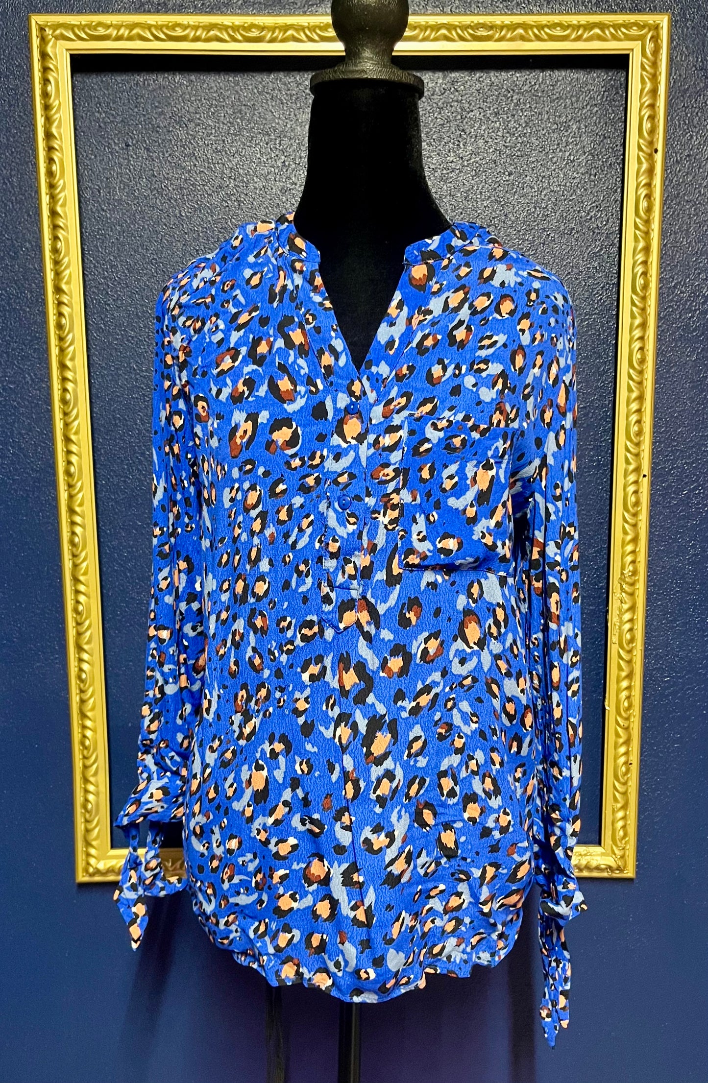 For the Republic Blue Leopard Blouse