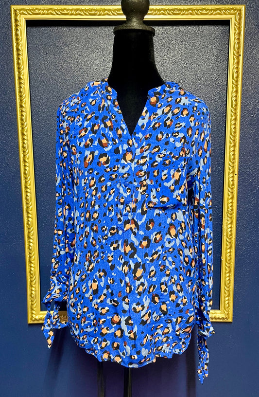 For the Republic Blue Leopard Blouse