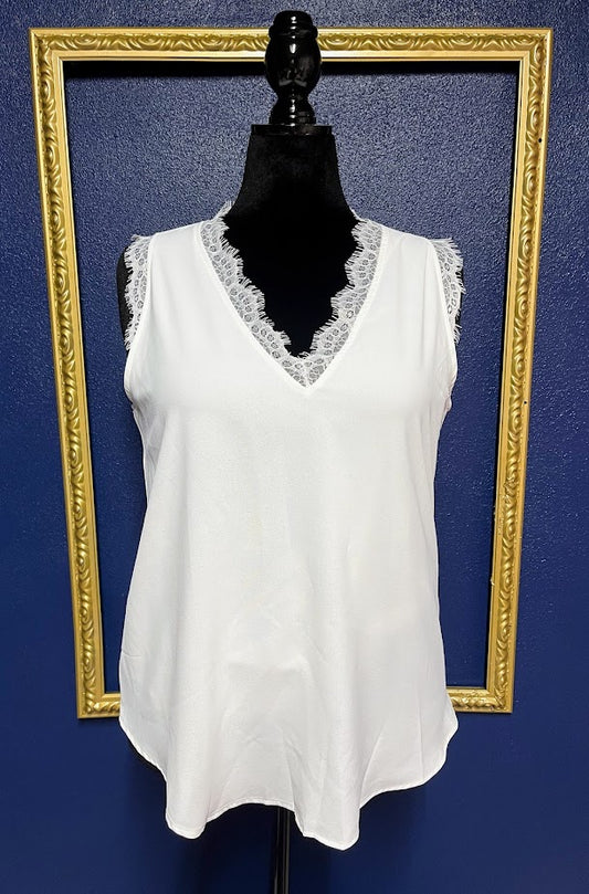 White Eyelash Lace Tank