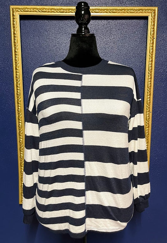 Time and Tru Navy and White Striped Sweater
