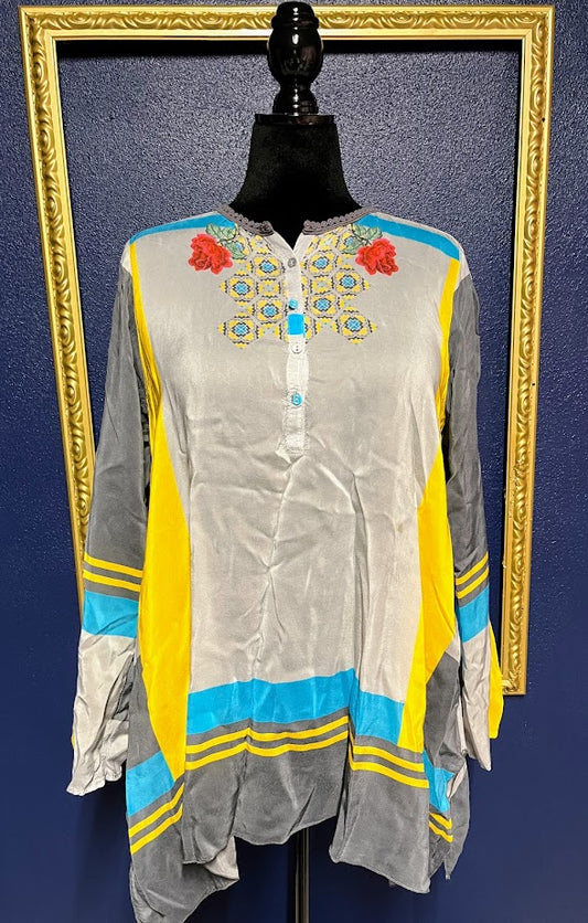 Johnny Was Multi Silk Blouse