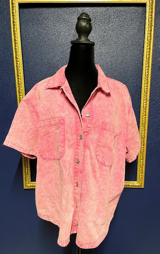Vici Pink Acid Wash Button Down