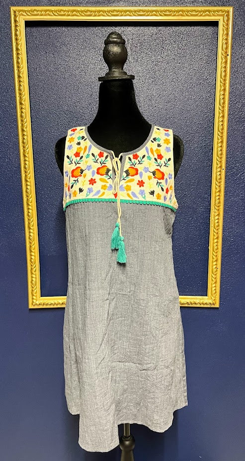 THML Embroidered Denim Dress