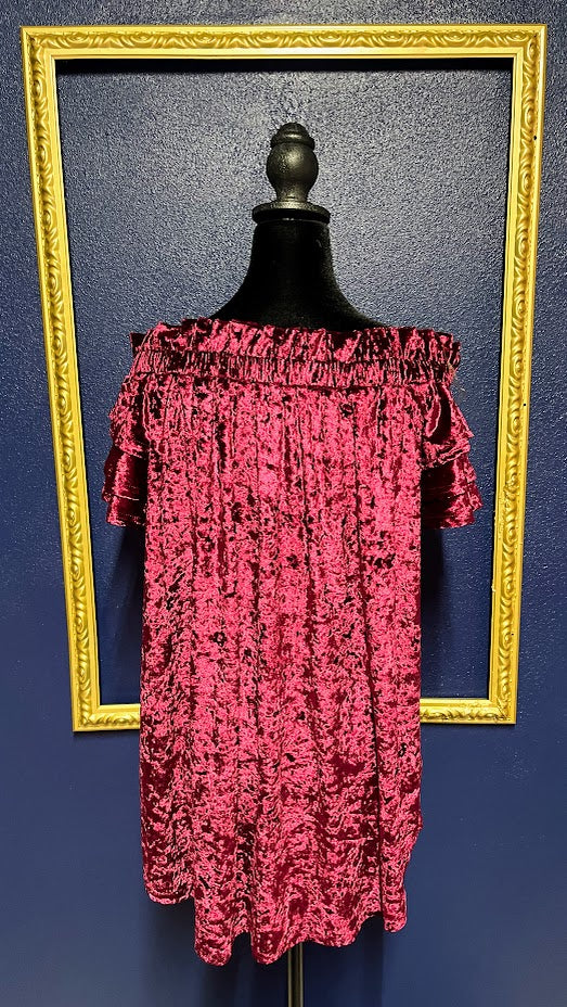 Umgee Maroon Crushed Velvet Off the Shoulder Tunic