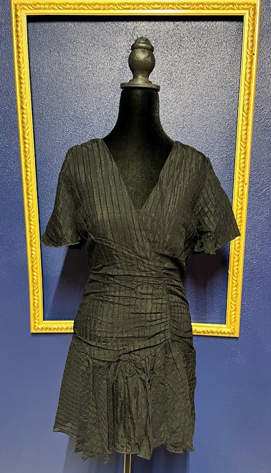 HYFVE Black on Black Pinstripe and Ruffle Dress
