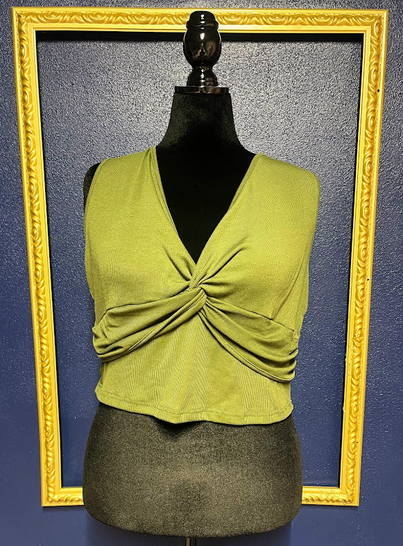 Cider Front Knot Ribbed Tank