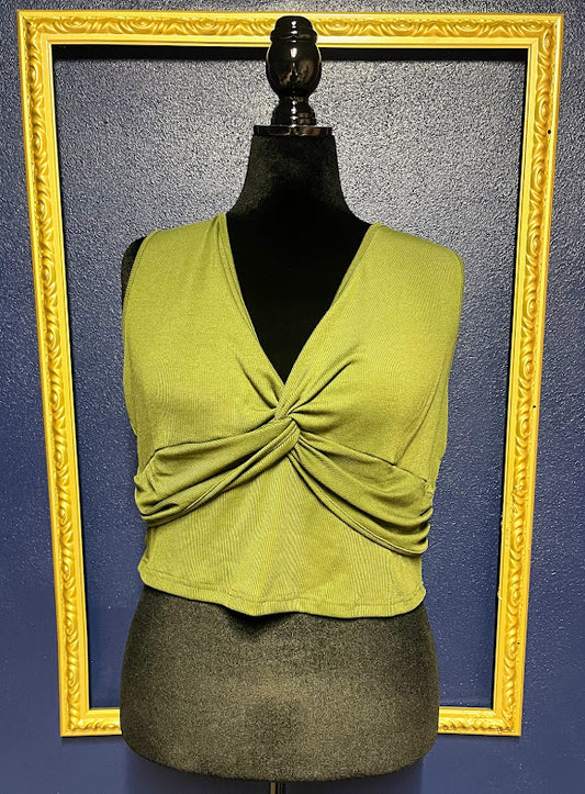 Cider Front Knot Ribbed Tank