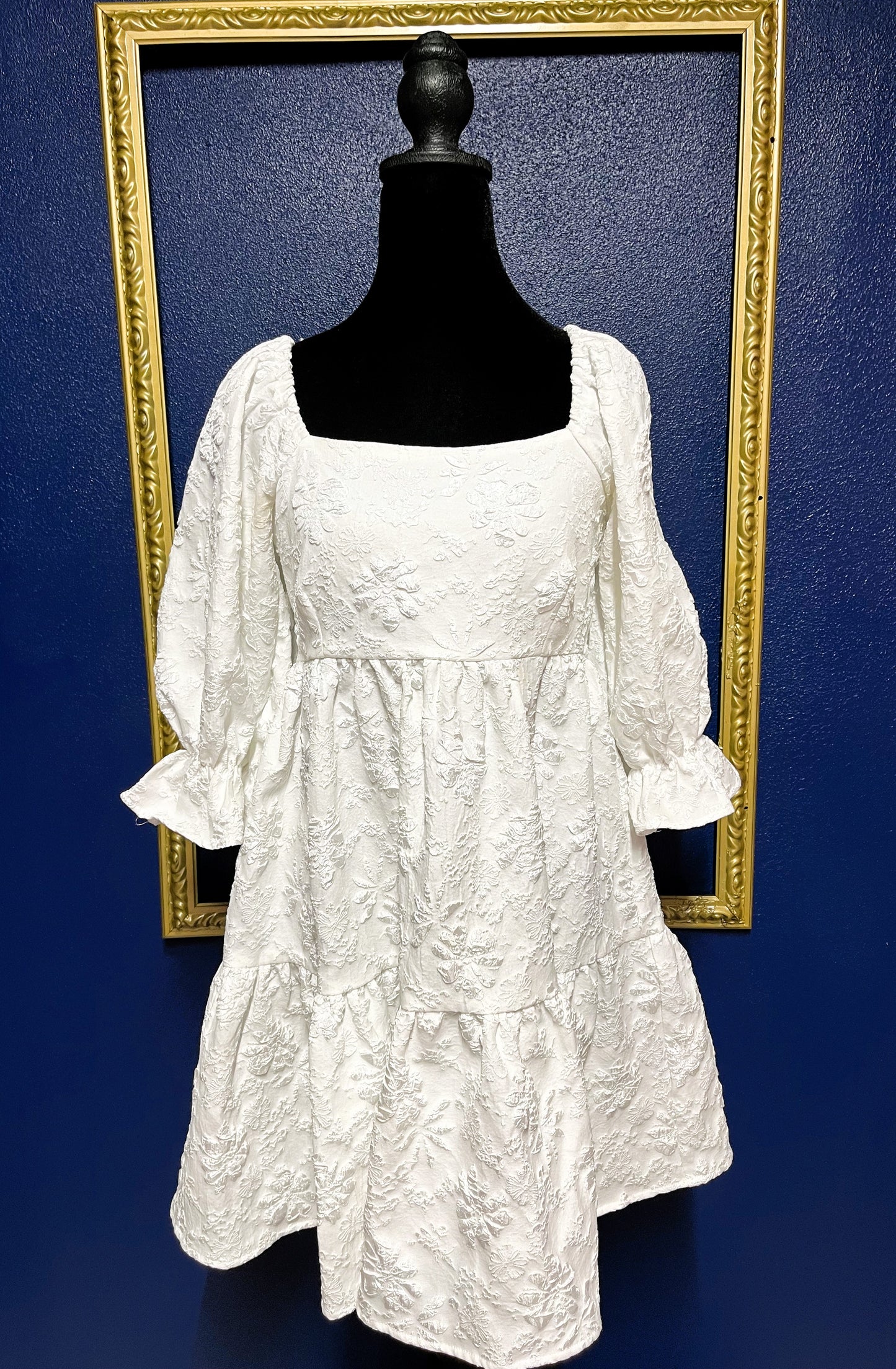 Entro White Floral Puff Sleeve Dress