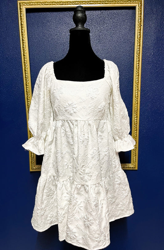 Entro White Floral Puff Sleeve Dress
