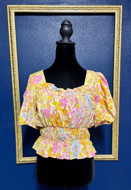 Cynthia Rowley Floral Gathered Top