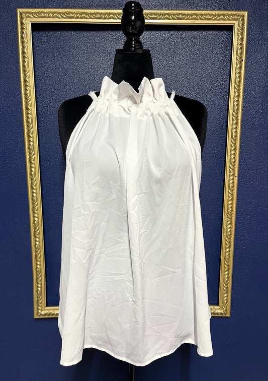 White Ruffle Neck Blouse