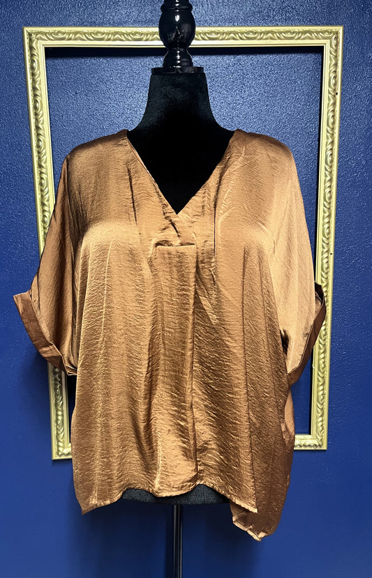 Glam Brown Silk Blouse