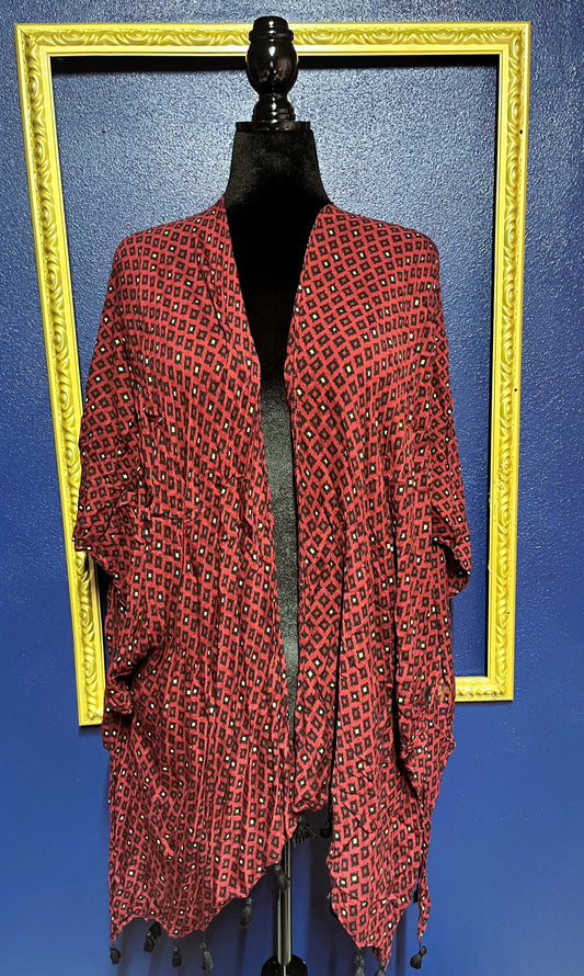 Lane Bryant Burgundy Print Kimono