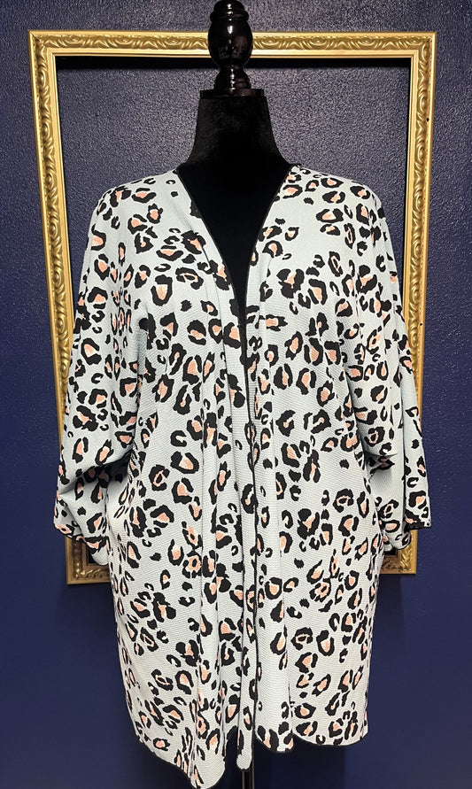 Light Blue Leopard Kimono