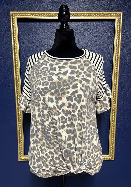 Lovely Melody Stripe and Leopard Tee